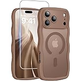 Dasku Magnetic for iPhone 17 Pro Max Case Girls Cute, Compatible with Magsafe Phone Case with Screen Protector [Camera Protection] Wave Translucent Matte Anti-Fingerprint Women Phone Cover,Brown