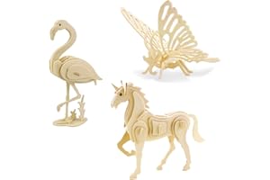 Georgie Porgy 3D Wooden Puzzles for Kids Toys Construction Woodcraft Kits DIY Model Puzzle Kits Birthday Gifts Pack of 3 (Butterfly Unicorn Flamingo)