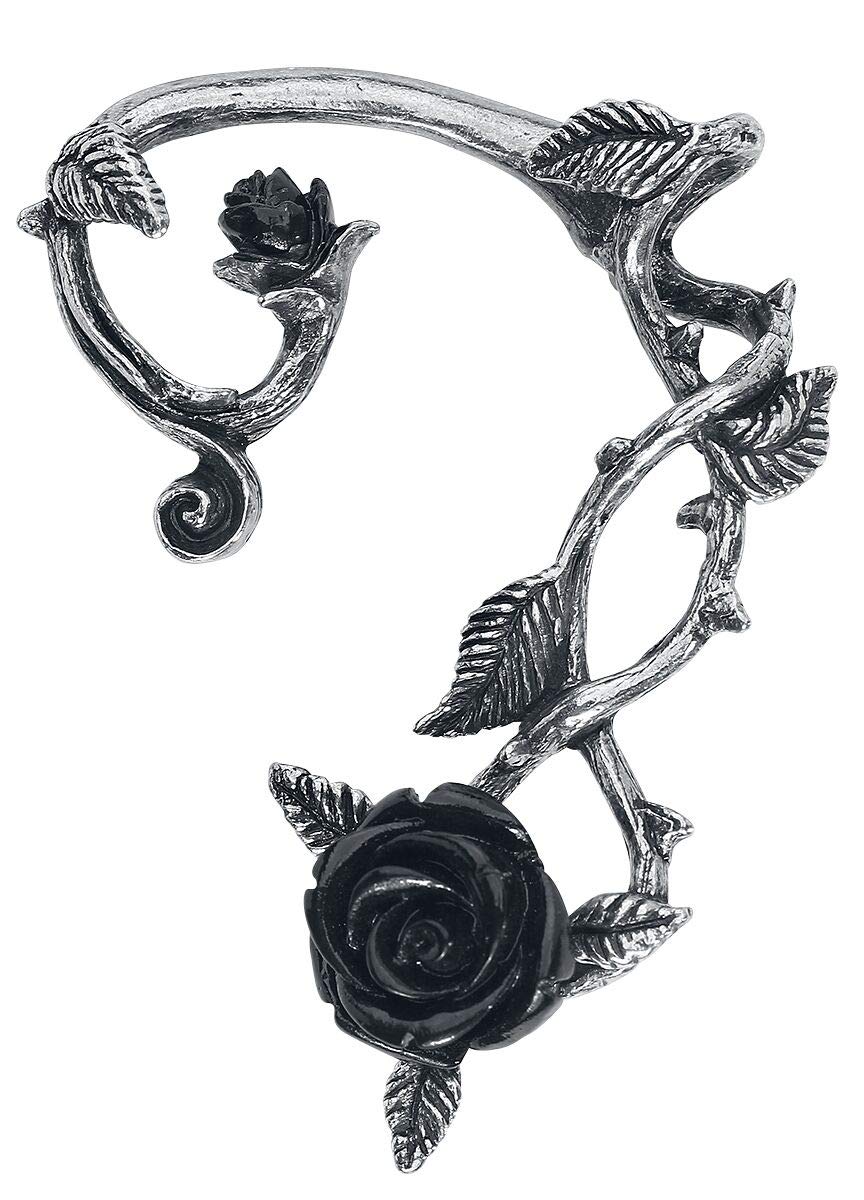 Alchemy Gothic Black Rose Ear Wrap Ear Stud Silver-Coloured
