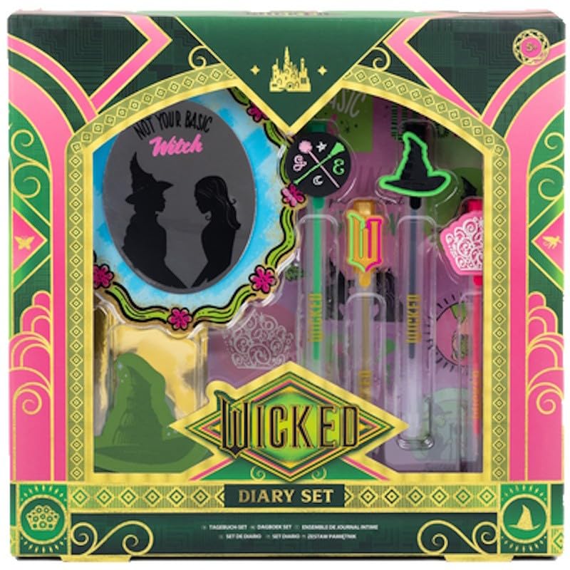 Wicked Diary Set for Girls – Official Wizard of Oz Notebook with Pens Stickers & Sticky Notes – Kids Stationery Gift Set for Writing Journaling Drawing – Christmas Stocking Filler Ages 5+