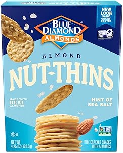 Blue Diamond Almonds Nut Thins Gluten Free Cracker Crisps, Hint of Sea Salt, 4.25 Oz Boxes (Pack of 1)