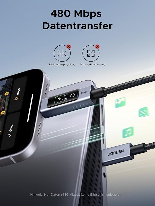 Nexode 240W USB-C Kabel mit TFT-Display, Echtzeit-Leistungsanzeige