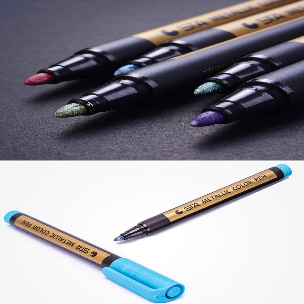 Metallic Pen Marker Metal Art Paint Marker Medium Point Tip for Gift Card Making, Rock Painting, Scrapbooking, DIY Photo Album, Glass, Wood, Crafting, Set of 10 Assorted Colors, Colorsky