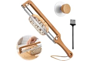 Adjustable Bread Knife – Bread Slicer with Precision Thickness Guide, Stainless Serrated Blade & Wooden Frame for Homemade So