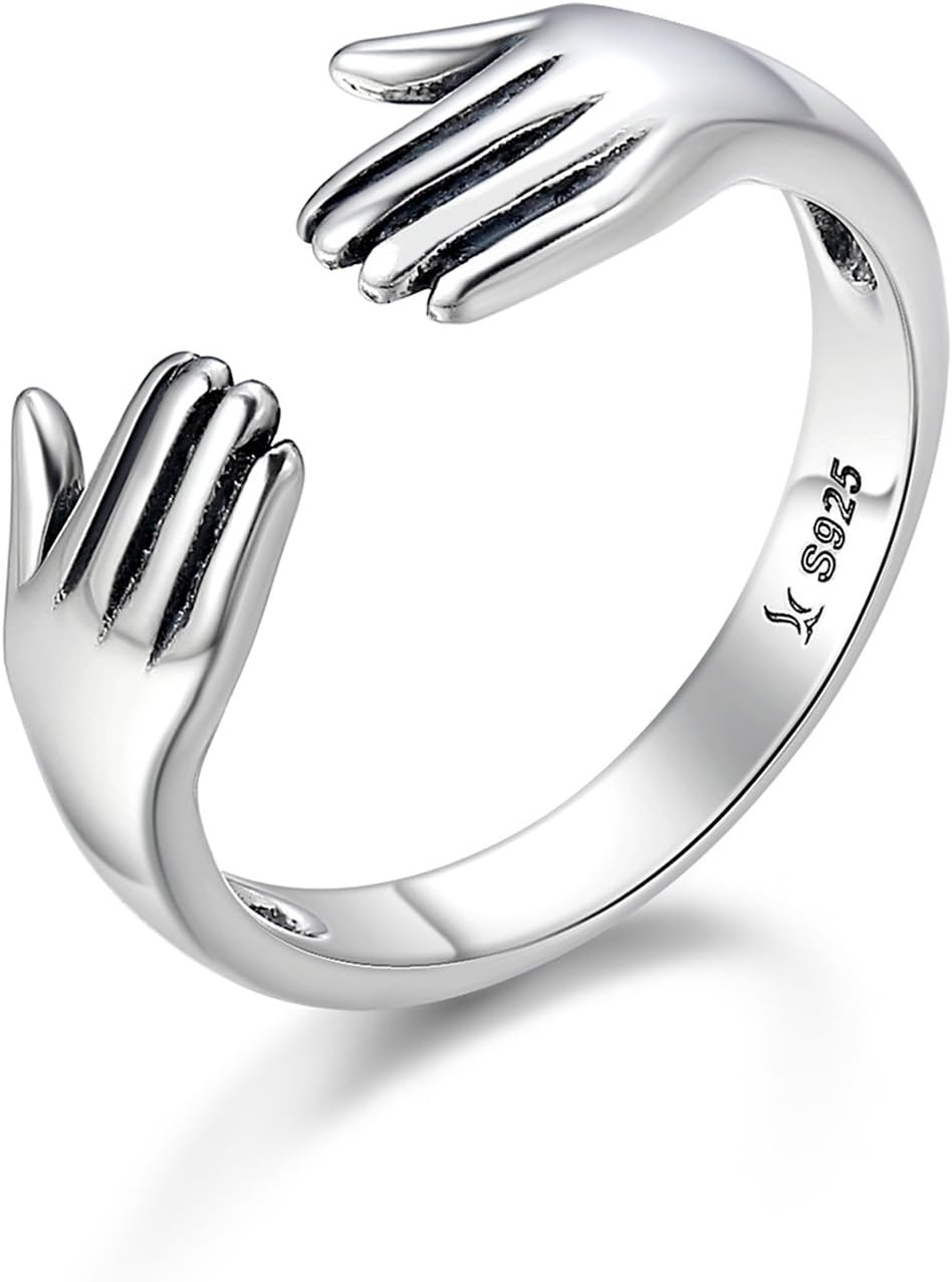 XingYue bead charms 925 Sterling Silver Hands Embrace Open Rings Romantic Style Couple Expandable Rings for Women Men Jewelry