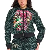 ED HARDY Women's Relaxed Zip Front Hoodie Sweatshirt