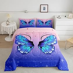 Feelyou Butterfly Comforter Set Pink Blue Gradient