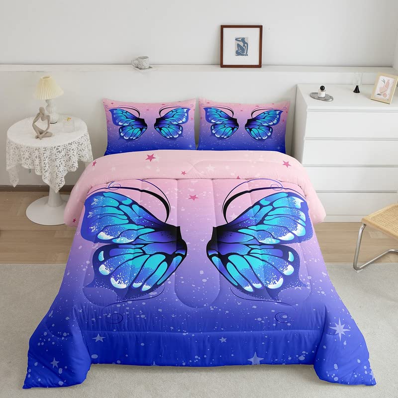 Feelyou Butterfly Comforter Set Pink Blue Gradient