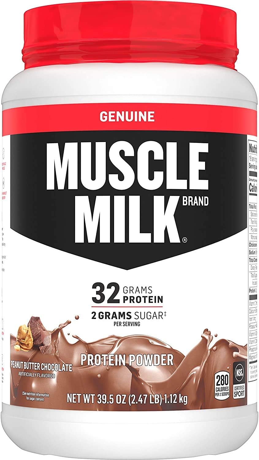 Muscle Milk Genuine Protein Powder, Peanut Butter Chocolate, 32g Protein, 2.47 Pound, 16 Servings: Health & Personal Care