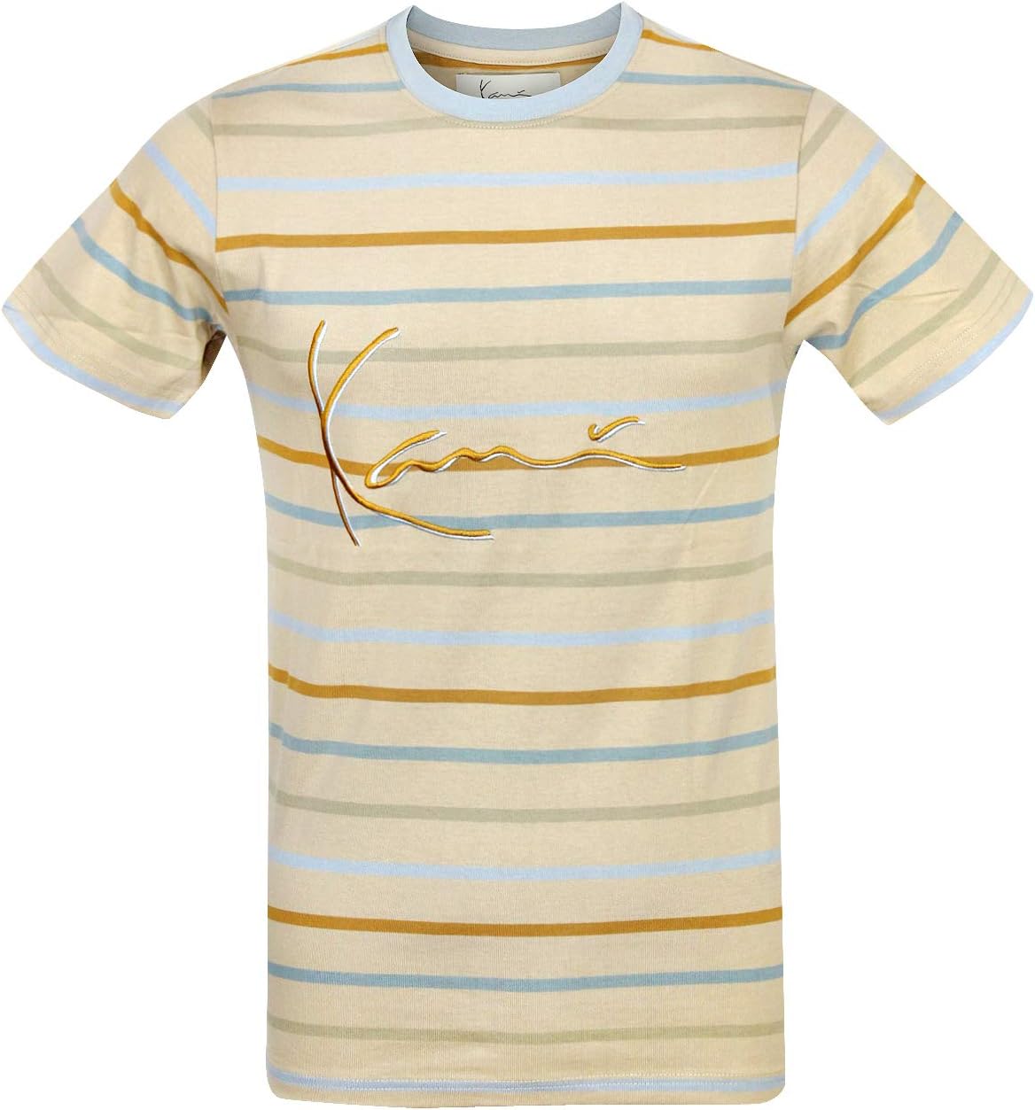 Karl Kani Kingston Rugby T-Shirt Khaki Stripe Embroidered, size SMALL