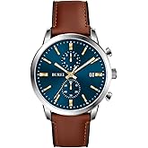 BUREI Men's Leather Watches Chronograph Quartz Watches for Men Classic Fashion Wristwatch Relojes para Hombres,Gift for Men(Brown Black)