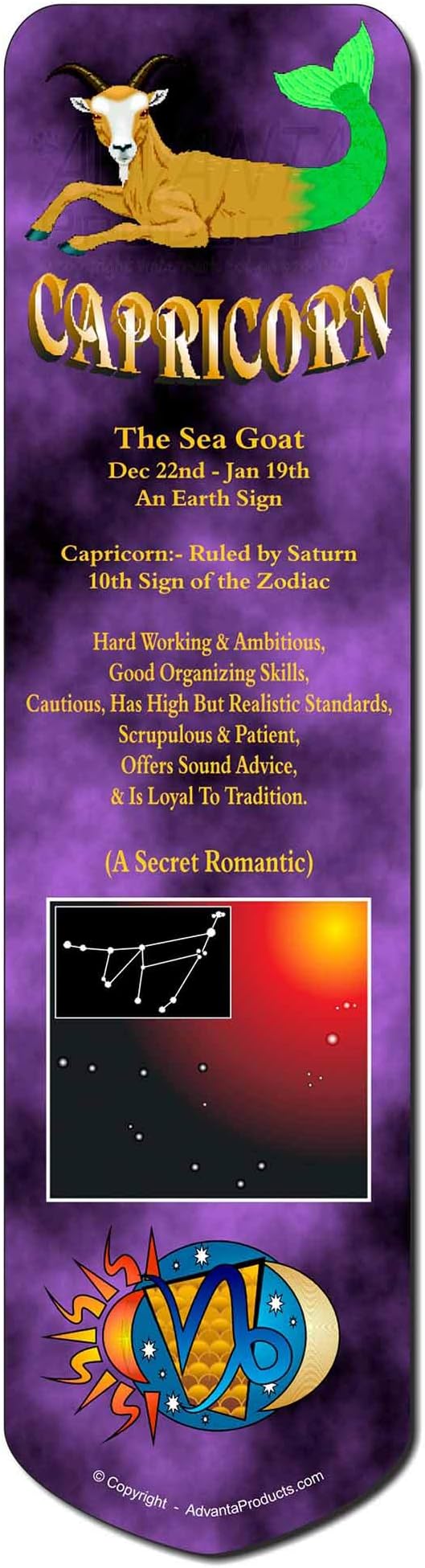 Capricorn Star Sign Birthday Gift Bookmark, Book Mark Christmas Stocking Filler/