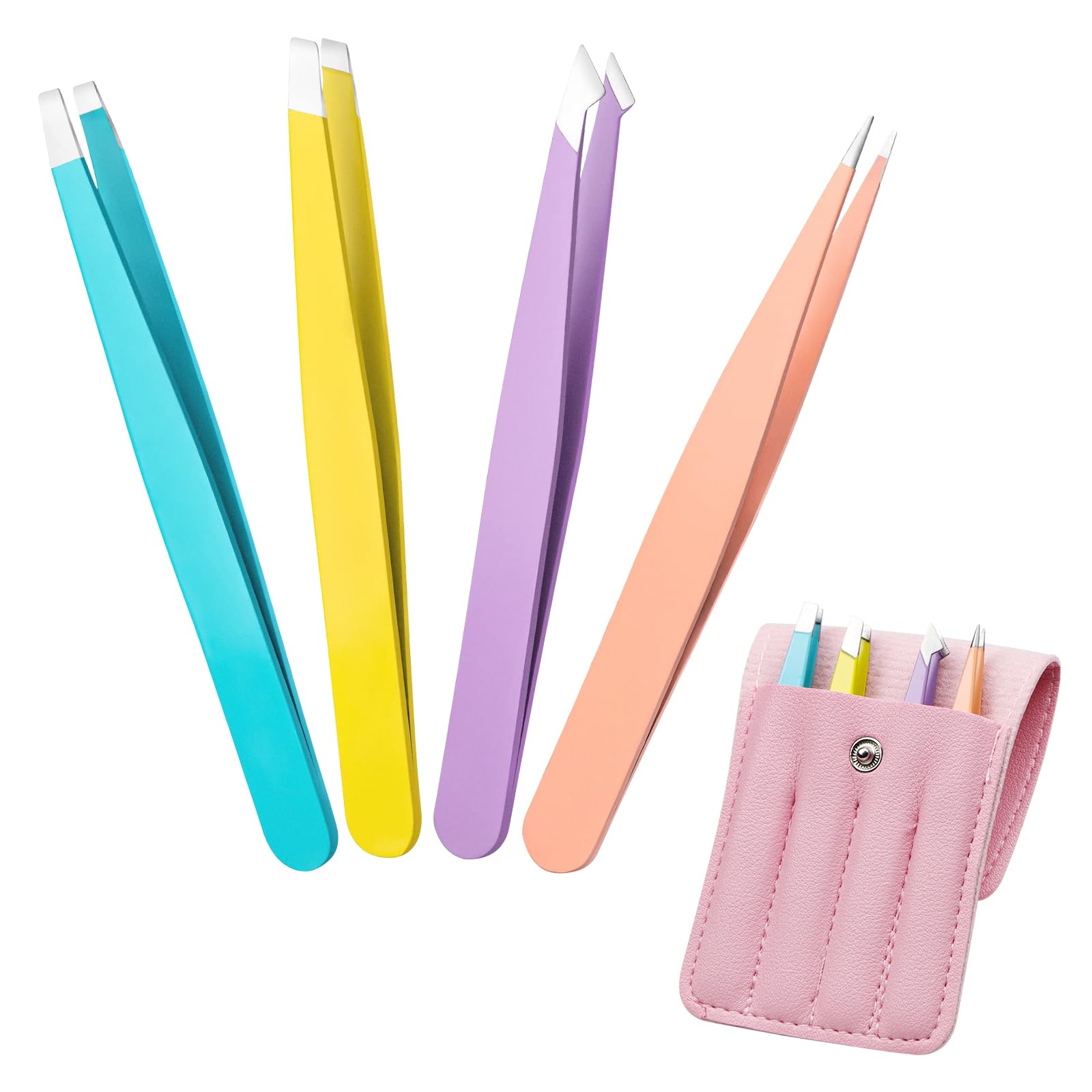 4Pcs Tweezers for Facial Hair Women, Stainless Steel Eyebrow Tweezers Set for Ingrown for Men & Women (Multi-Colored)