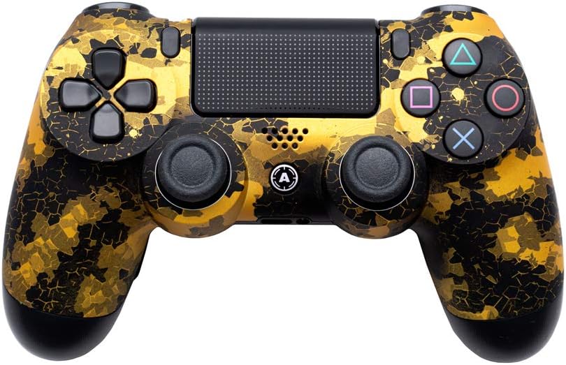 PS4 Slim Wireless Controller for Playstation 4 - Custom AimController DigiCamo Gold with 4 Paddles. Upper Left Square, Lower Left X, Upper Right Triangle, Lower Right O