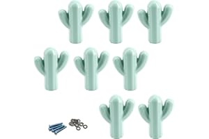 Zerniple (8 Pieces) Blue Green Ceramic Handle Pull Cactus Shape Cabinet Knobs Kids Room Cupboard Wardrobe Knobs (Come with Sc