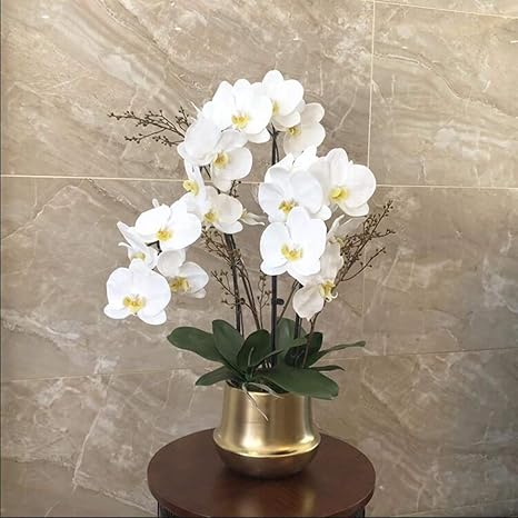 Amazon 磁器の花瓶 人工の盆栽のセンターピースの装飾 プラスチック製の花を持つ人工の蘭のフラワーアレンジメント Color White 造花 オンライン通販