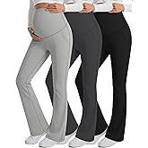 Sweetyweee 3 Pack Maternity Yoga Dress Pants Over The Belly Pregnancy Pant Stretchy Wide Leg Lounge Trousers with Pocket