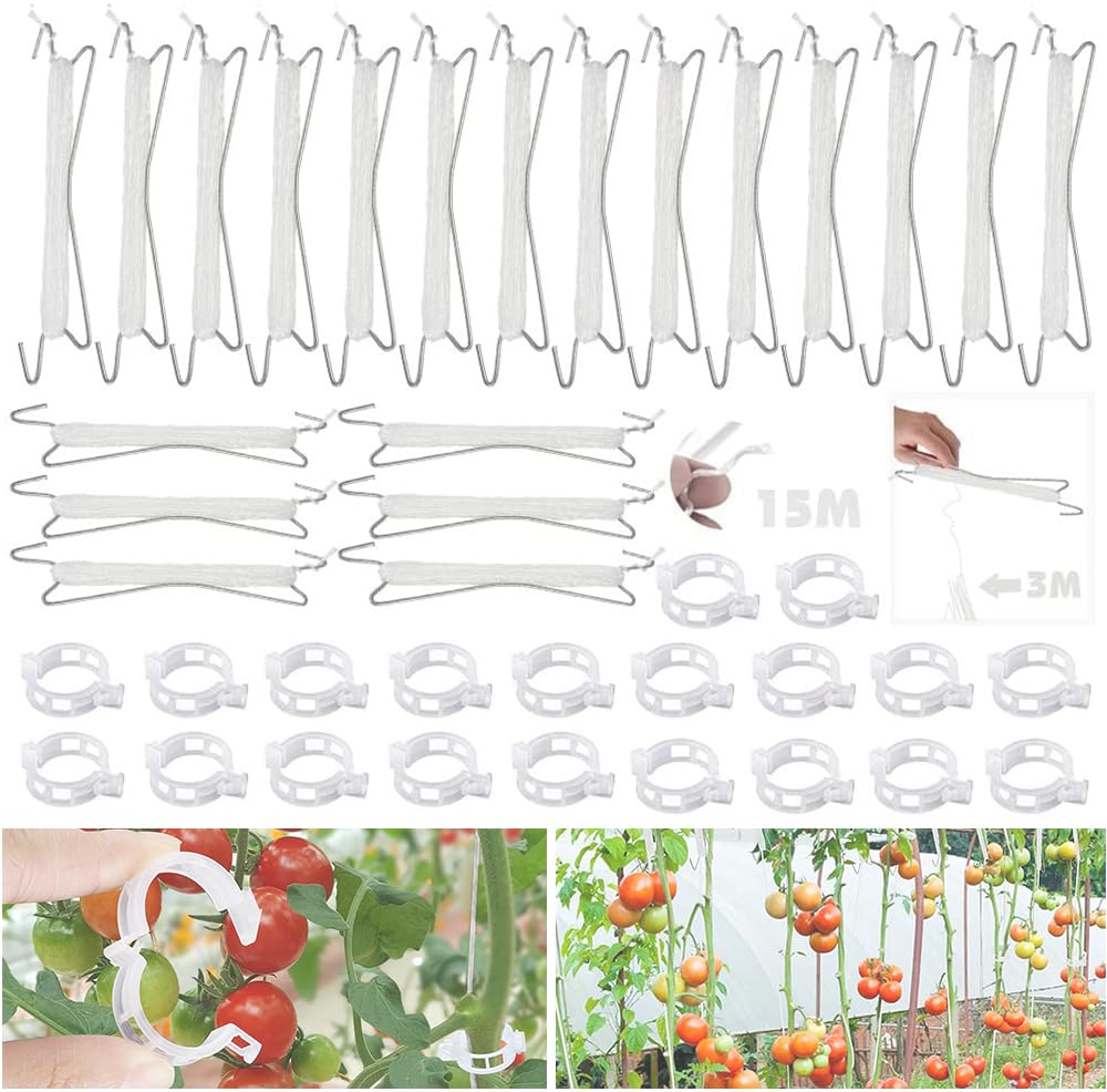 MEISHANG 40Pcs (20 sets of metal tomato hooks, 20 white buckles) Sturdy Tomato Hook Plants Garden Tomato Hooks Clips Plants Tomato Hooks With Garden Tomato Hook Double Tomato Hooks