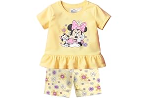 Disney Princess, Minnie Mouse, Lilo & Stitch, Aristocats Girls 2-Piece Ruffle Hem T-Shirt and Biker Shorts Set for Kids