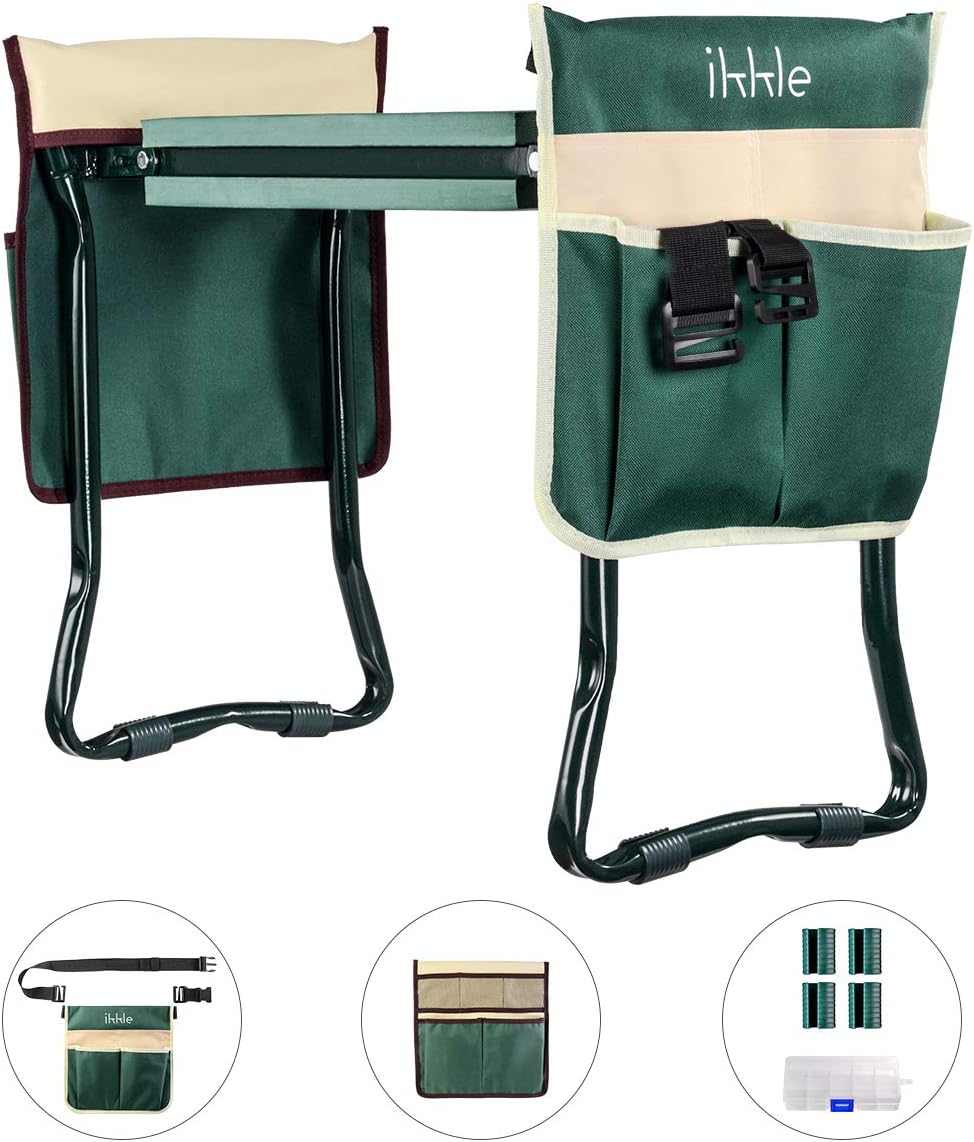 Garden Kneeler and Seat with 2 Bonus Tool Pouches - Adjustable Belt Tool Pounch - Portable Garden Bench EVA Foam Pad with Kneeling Pad - Sturdy, Lightweight and Practical - Protect Knees and Clothes: Furniture & Decor