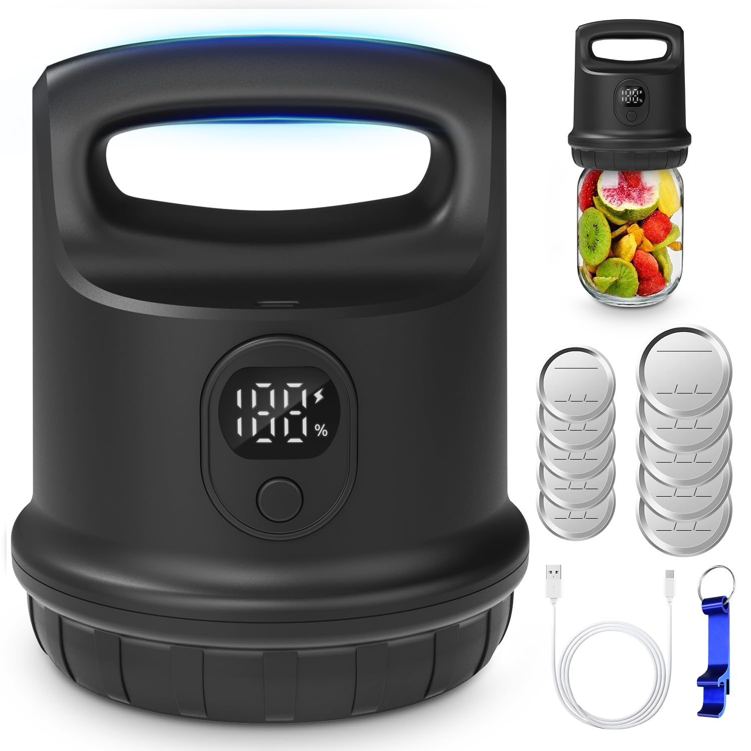 Photo 1 of Miisekmy Fully Auto Stop Mason Jar Vacuum Sealer,Upgrade Smart Vacuum Sealer Kit for Mason Jars, Wide & Regular Mouth Canning Jars,White Electric, Canning Jar Sealer for Food Preservation,Black