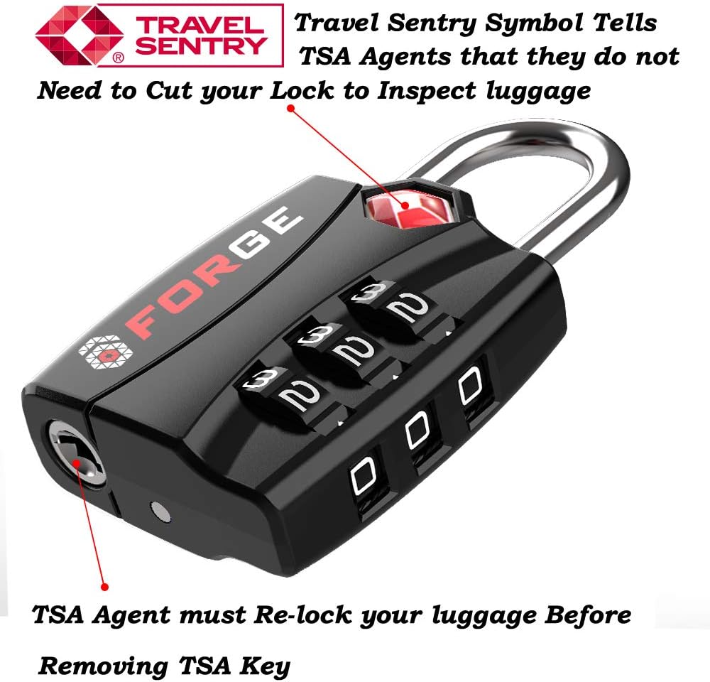  | Forge TSA Luggage Combination Lock - Open Alert Indicator, Easy Read Dials, Alloy Body- Ideal for Travel, Lockers, Bags (Black 4Pk) | Luggage Locks
