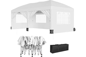 KOKEBREN 10X20Ft Pop Up Wedding Party Tent with 6 Sidewalls - Heavy Duty Commercial Outdoor Canopy, Waterproof Gazebo Canopy Tent, Canopy All Season with Storage Bag, White