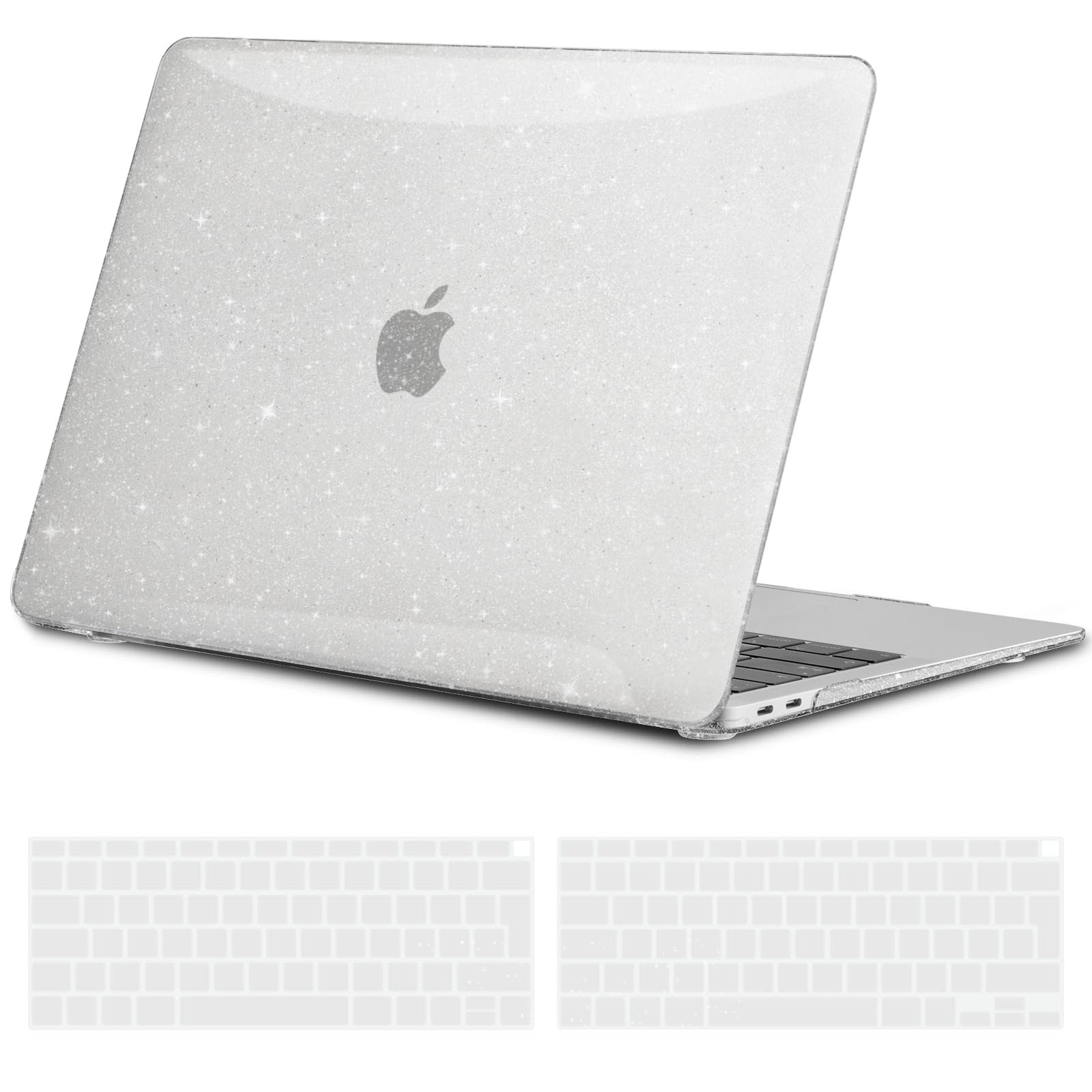 TECOOL Case compatible with MacBook Air M1 & MacBook Air 13 inch Retina 2020 2019 2018 (A2337 A2179 A1932), Plastic Snap On Hard Shell Cover & UK EU Keyboard Protector, Glitter Clear (Glossy)
