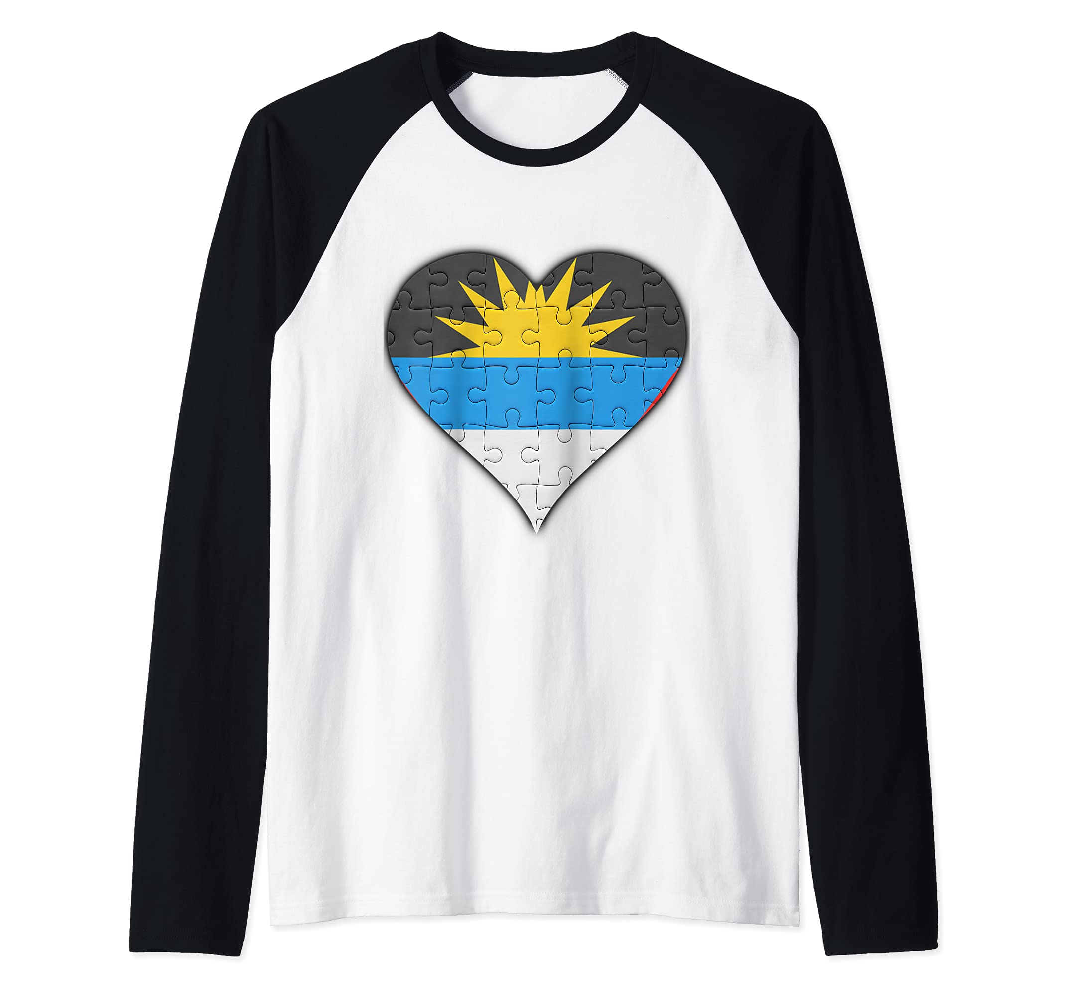 Antigua & Barbuda Antiguan & Barbudan Flag Heart Raglan Baseball Tee