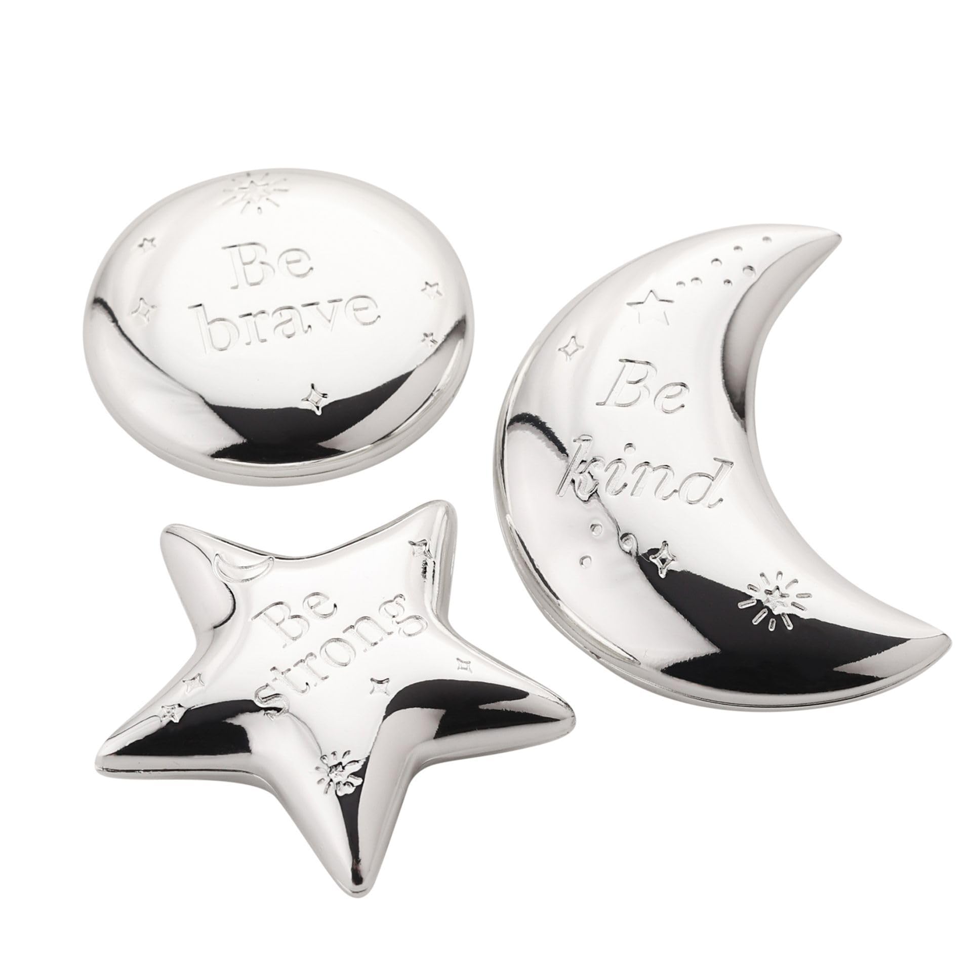 Widdop Bambino Silver Plated Keepsake Charms, Star, Moon and Circle Shaped - Gift for Baby Shower, New Baby, New Parents - Includes Gift Box and Stylish Grey Pouch - Baby Keepsake Gifts Present