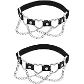 alisikee 2PCs Faux Leather Leg Garter with Chains, Elastic Rock 5-Hearts Thigh Garters Belt for Women Halloween Party