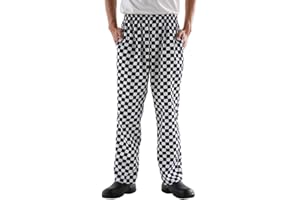 NIDEEN Men’s Black and White Checkerboard Print Chef Pants with Elastic Waist Drawstring Baggy Chef Uniforms