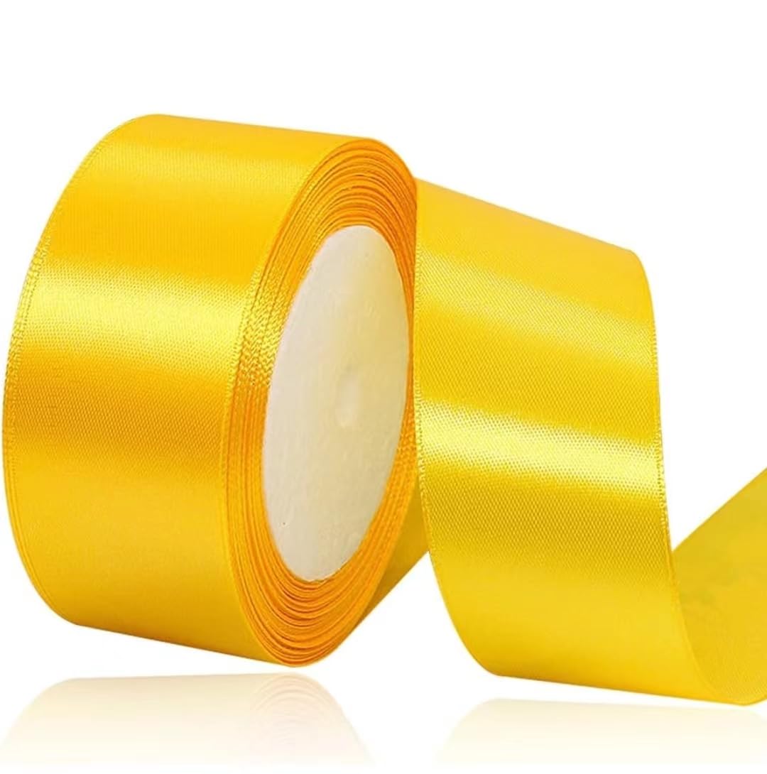Yellow Ribbon 40mm for Christmas Party Decorations，23 Meters Yellow Satin Ribbon for Gift Wrapping, Crafting, Wedding Party, Christmas, Hair Bows, Floral Bouquets, Anniversaries，Baby Showers