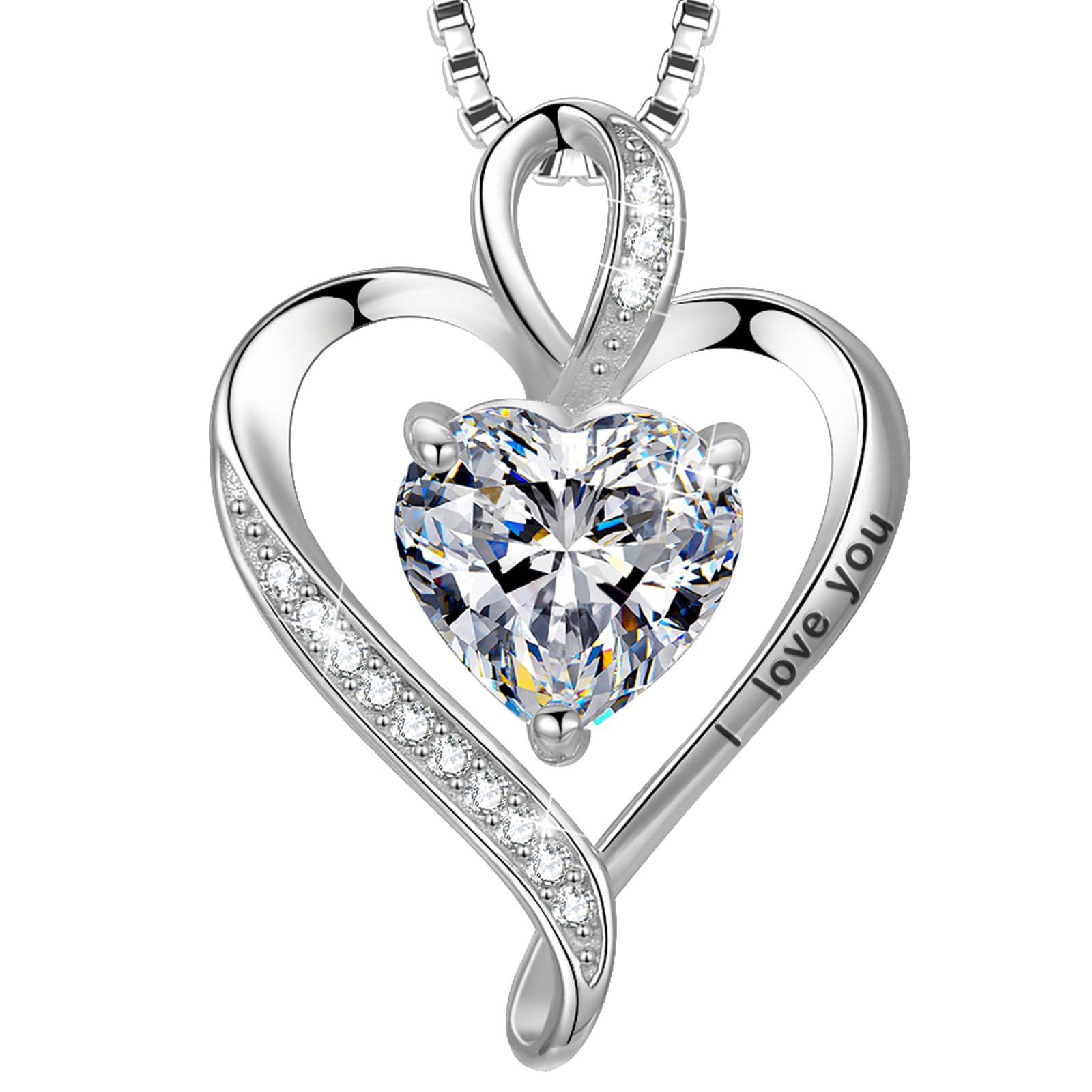 LAVUMO Necklace for Women I Love You Real 925 Sterling Silver/Brass Heart Pendant Rose Gold/Silver/Gold Birthstone Necklace Dainty Love Jewellery Gift for Her Girlfriend Wife Mum Birthday Anniversary