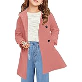 Haloumoning Girls Double Breasted Pea Coat Kids Long Sleeve Notched Lapel Winter Dress Coat With Pockets 5-14 Years