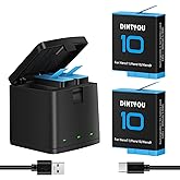 DINTYOU 2-Pack 1800mAh Replacement Batteries and 3-Slot USB-C Charger Kit Compatible with Hero 10/9 Action Cameras, High-Capacity Rechargeable Battery Pack with Type-C Charging Box