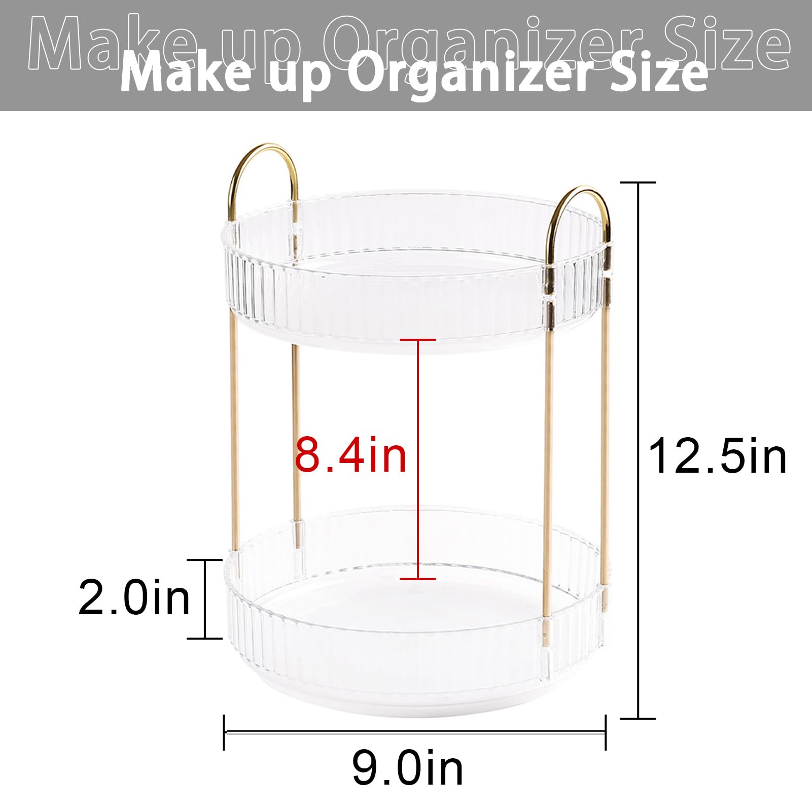 shuang qing Rotating Makeup Organizer for Vanity, High-Capacity Skincare Clear Make Up Storage Perfume Organizers Cosmetic Dresser Organizer Countertop 360 Spinning (Clear, 2 Tier)