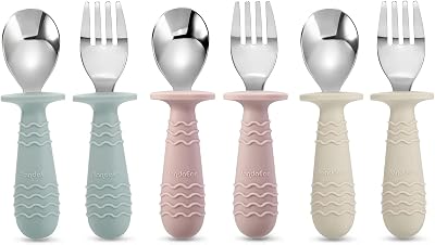 PandaEar 6 Pieces Baby Toddler Silicone Stainless Steel Utensils Silverware