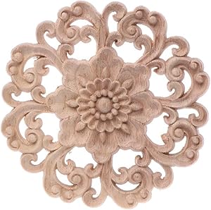 gothing Round Natural Wood Carved Flower Corner Onlay Applique Frame Unpainted Cupboard Cabinet Drawer Decal Home Furniture Decor Craft