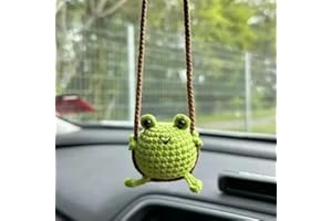 Cute Crochet Frog Car Decor, Funny Handmade Knitted Car Interior Animal Rearview Mirror Crochet Swing Pendant Ornament Access