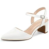 mysoft Women's Pumps 2 Inch Chunky Block Heel Pointed Toe Ankle Strap Slingback Wedding Party Dress Shoes