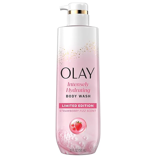 OLAY BODY WASH FOR WOMEN, INTENSELY HYDRATING, PRO-HYALURONIC ACID SERUM COMPLEX, RENEWS MOISTURE, VITAMIN B3 LAMELLER TECHNOLOGY, FOR ALL SKIN TYPES, STRAWBERRY SUMMER FIZZ SCENT, 20 FL OZ