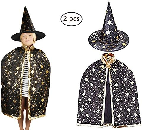 QQF Halloween costume,black Cloak with Witch Hat, Costume Dress Cape, Pumpkins Masquerade Custom Hat,Pumpkin Lantern,Pumpkin Bag (Cloak+Witch Hat)