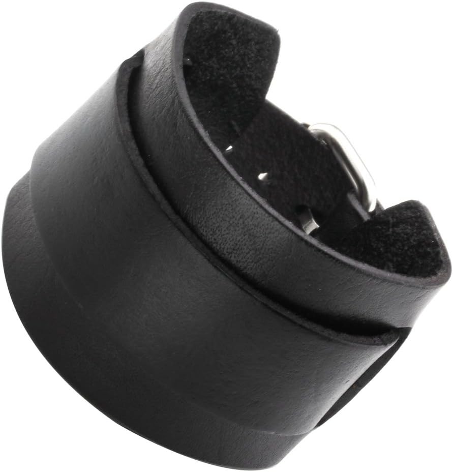 Men Punk Belt Buckle Genuine Leather Bracelet Black Wide Wristband Cuff Bangle 1 Layer