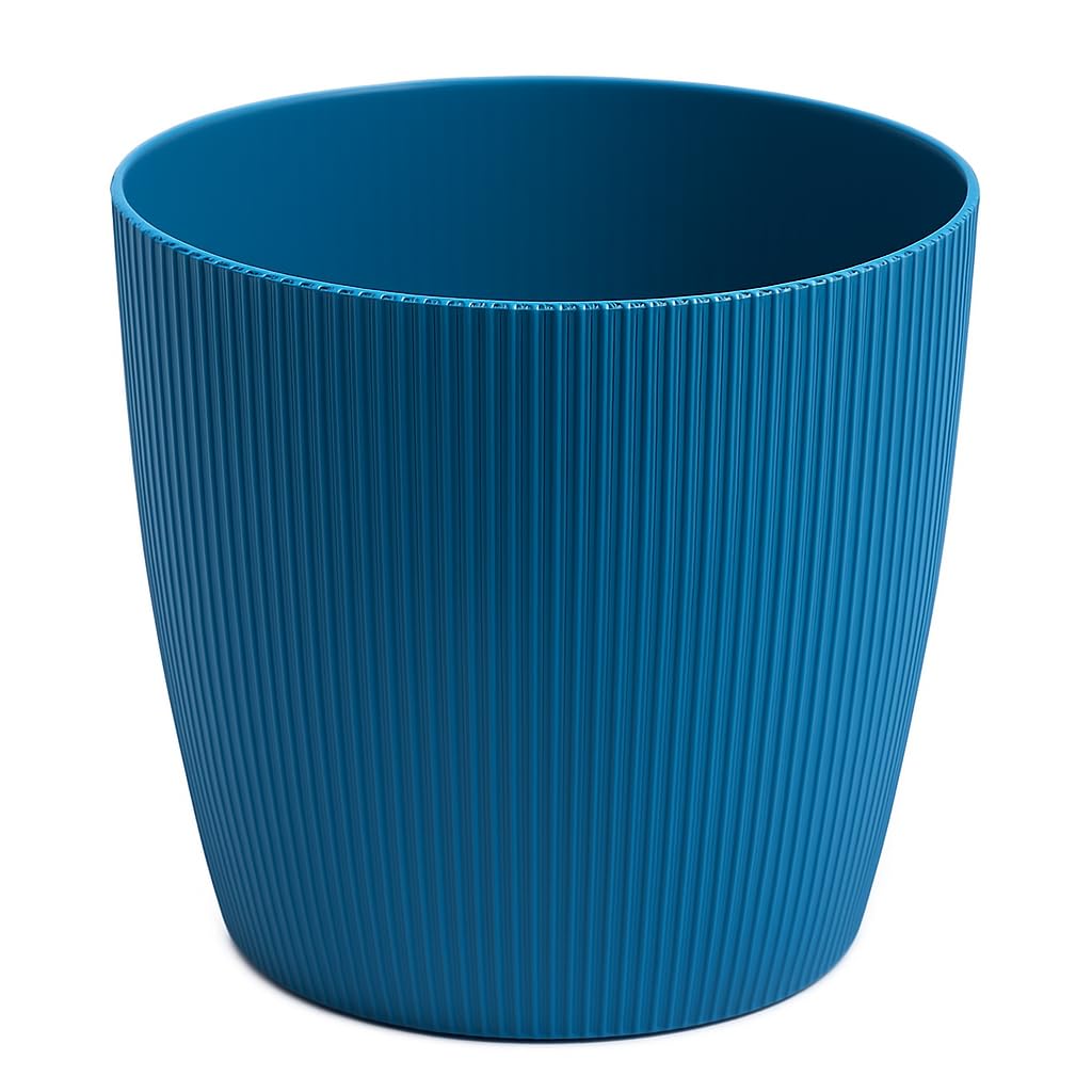 Home Garden Ornaments Plant Pots Indoor 15.5cm Diameter – Round and Plastic Plant Pot of Navy Blue Colour – Striped Flower Pot – Decorative Flower Pots Outside (Ø15.5cm, Navy Blue)