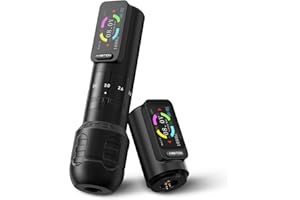 Ambition Seher Wireless Tattoo Machine with 6 Strokes Length 2.2mm-4.2mm Rotary Tattoo Gun Cartridge Pen with 2Pcs 2400mAh Touch Buttons LED Digital Display Coreless Motor for Tattoo Artist