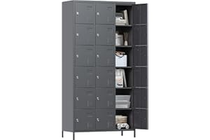 GangMei 72" inch Employee Locker, Tall Metal Storage Locker with 18 Doors for Employees School Hospital Garage Gym Home Office with Hooks Requires Assembly (Dark Gray)