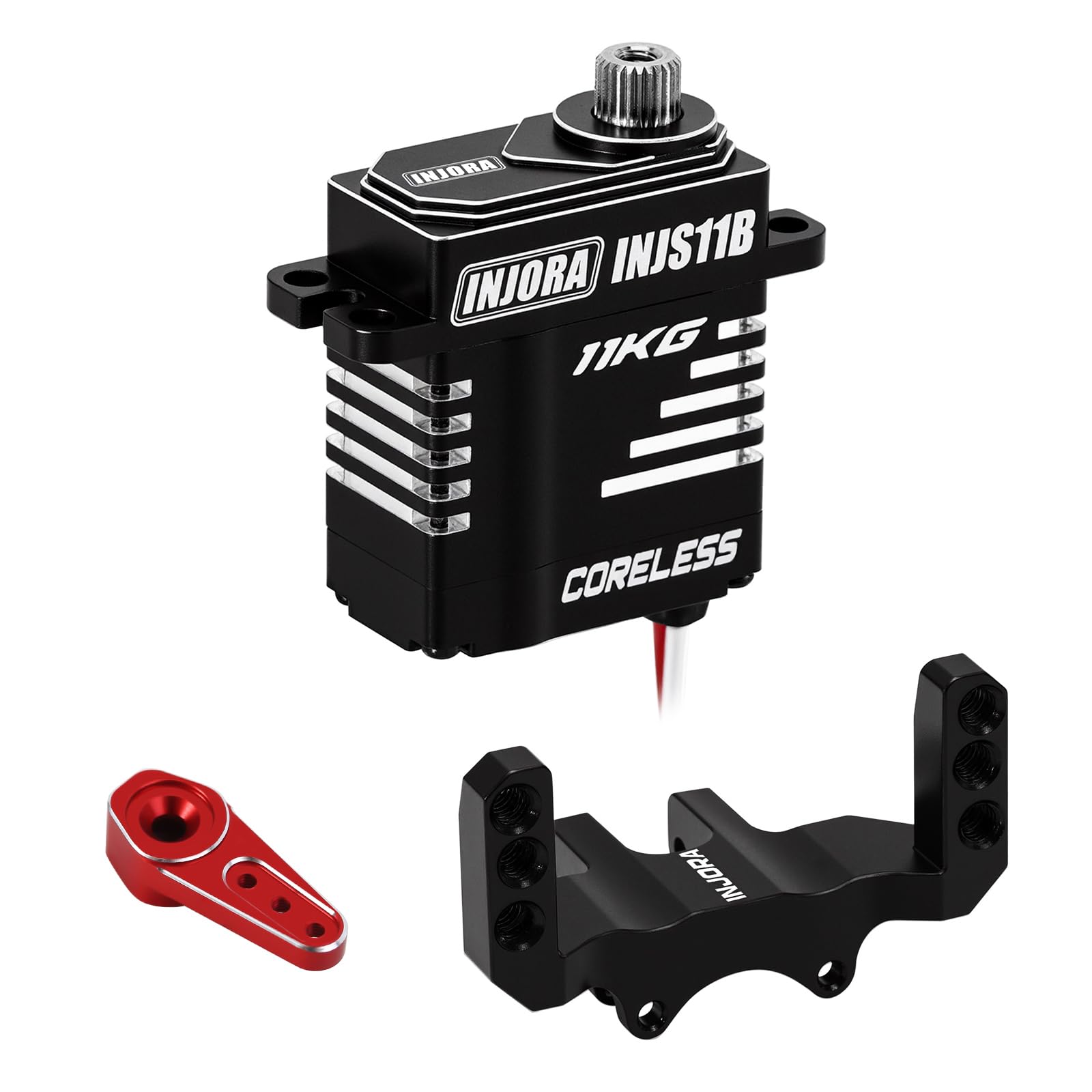 INJORA Coreless High Torque Micro Servo with Mount and Servo Horn for SCX24 C10 JLU Bronco Axial 1/24 RC Crawler Car Upgrade Parts (Red)
