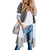 Lovaru Womens Boho Open Front Cardigan Colorblock Long Sleeve Loose Knit Lightweight Sweaters