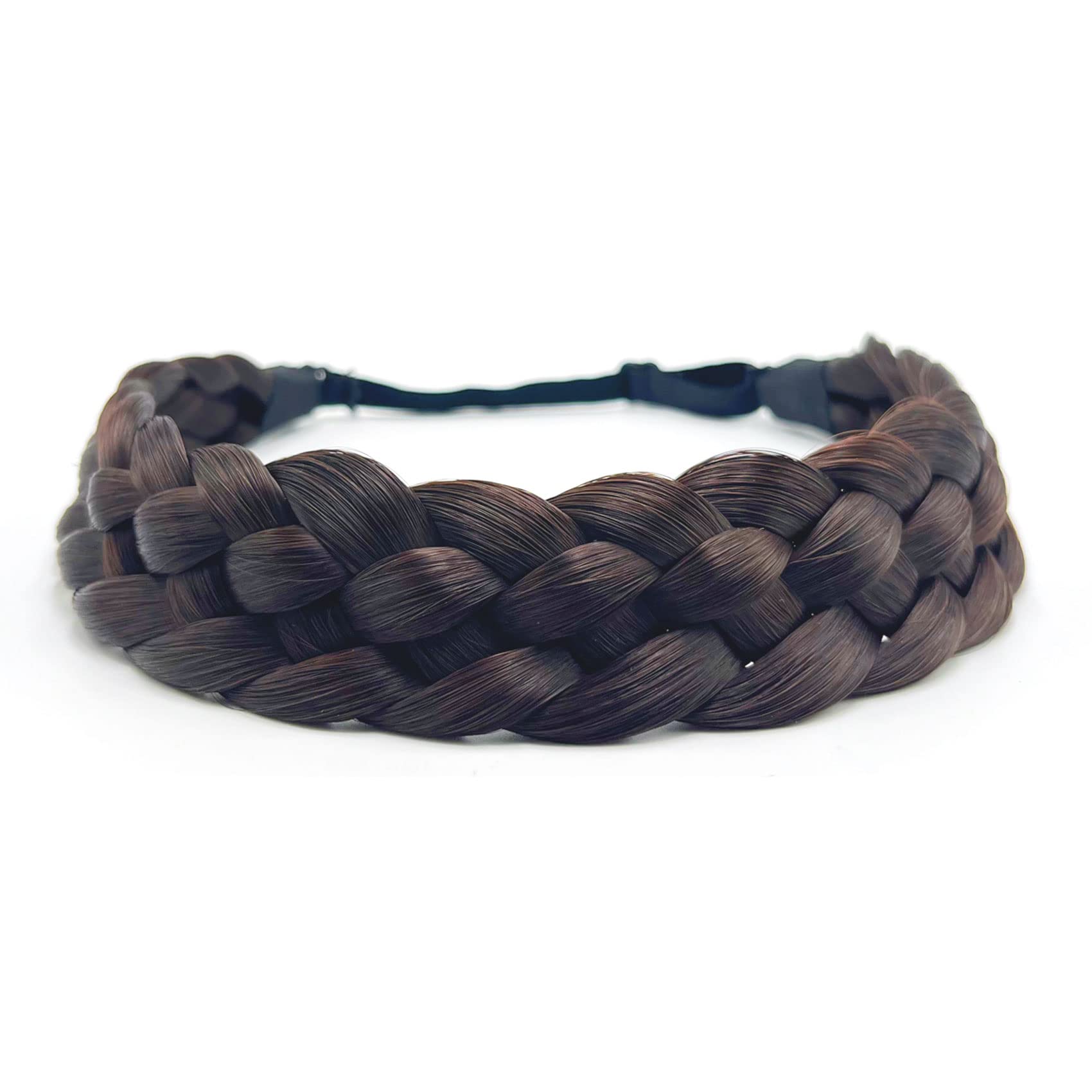 TOECWEGR Braided Hair Band 5 Strands Braids Hair Scrunchie Classic Chunky Elastic Synthetic Headband Women's Beauty Accessories (Black Brown)
